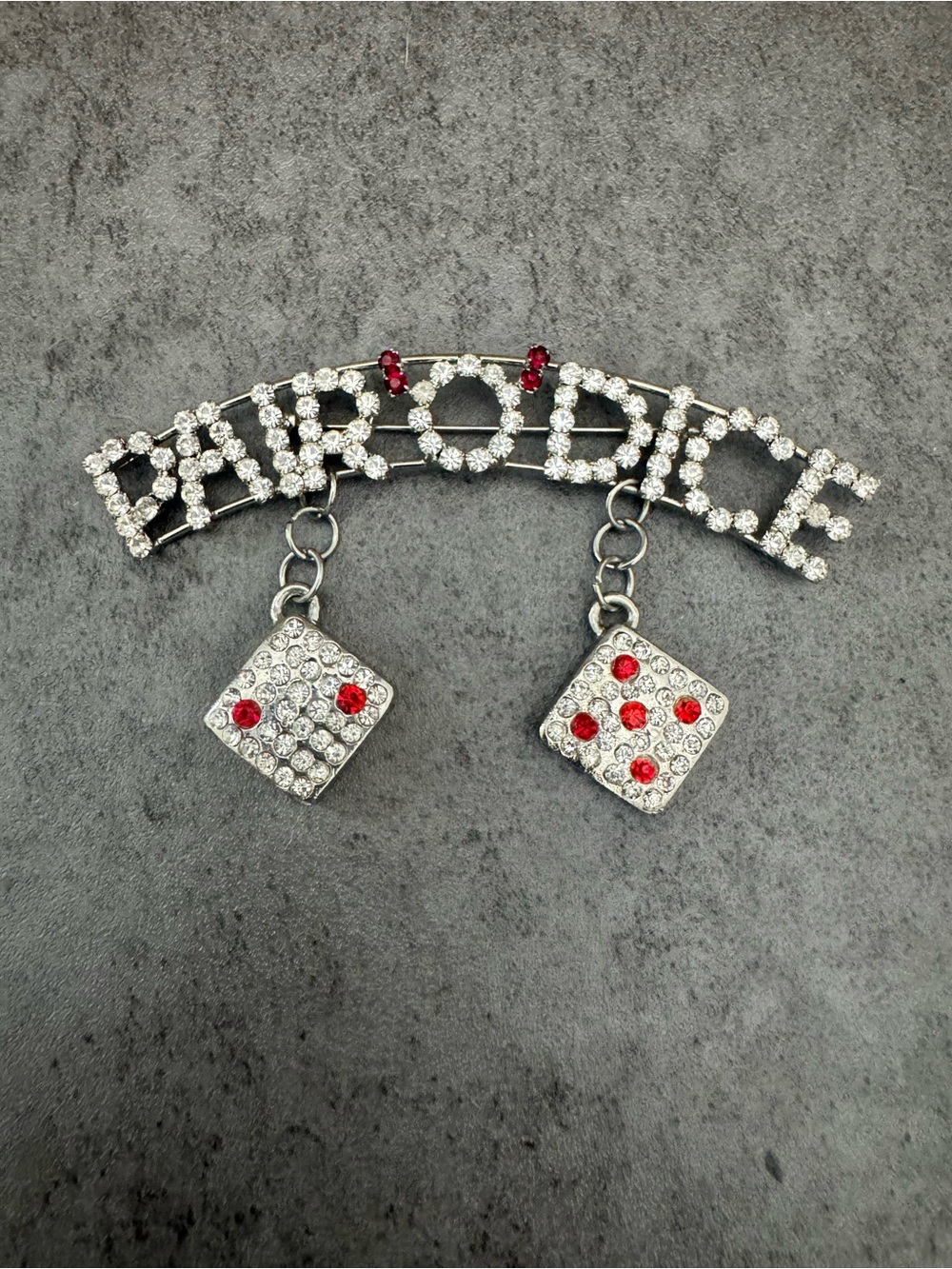 Rhinestone 'Pair O Dice' Pin with Dangling Dice